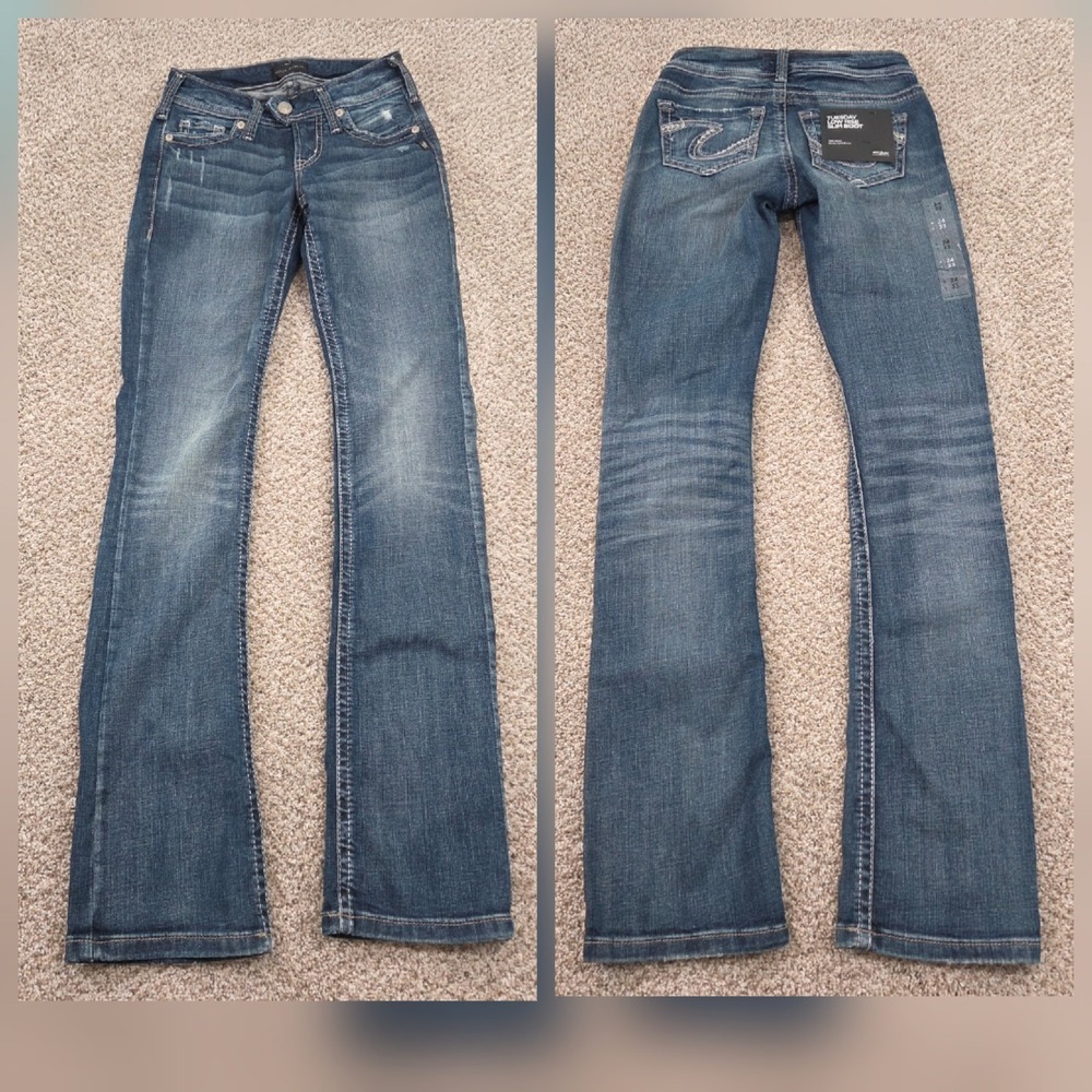 Silver Jeans Tuesday Universal Fit Low Rise Slim Boot Sz 24/33 NWT Dark Wash